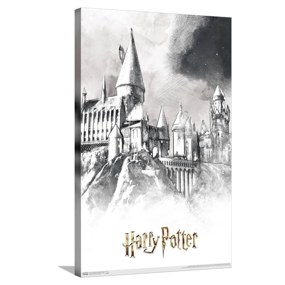 The Wizarding World: Harry Potter - Illustrated Hogwarts Canvas Wall Poster, 22.375" x 34"