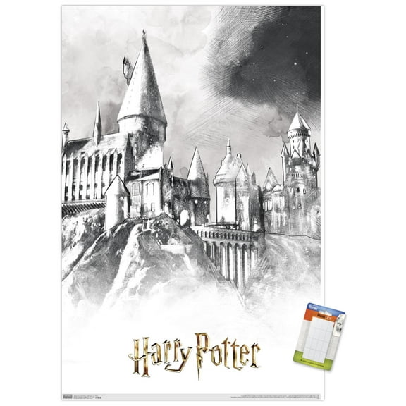 The Wizarding World: Harry Potter - Illustrated Hogwarts Wall Poster, 14.725" x 22.375"