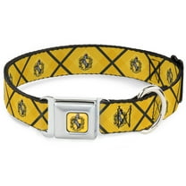 The Wizarding World of Harry Potter Pet Collar, Dog Collar Metal Seatbelt Buckle, Harry Potter Hufflepuff Crest Plaid Yellows Gray, 9.5 to 13 Inches 1.0 Inch Wide