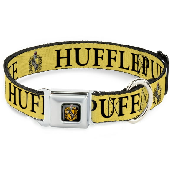 The Wizarding World of Harry Potter Pet Collar, Dog Collar Metal Seatbelt Buckle, Harry Potter Hufflepuff Crest Yellow Black, 9.5 to 13 Inches 1.0 Inch Wide