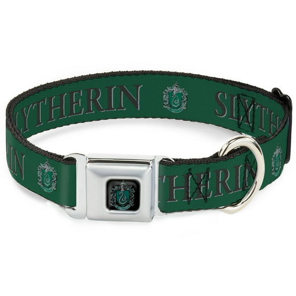 The Wizarding World of Harry Potter Pet Collar, Dog Collar Metal Seatbelt Buckle, Harry Potter Slytherin Crest Green Black, 13 to 17 Inches 1.5 Inch Wide