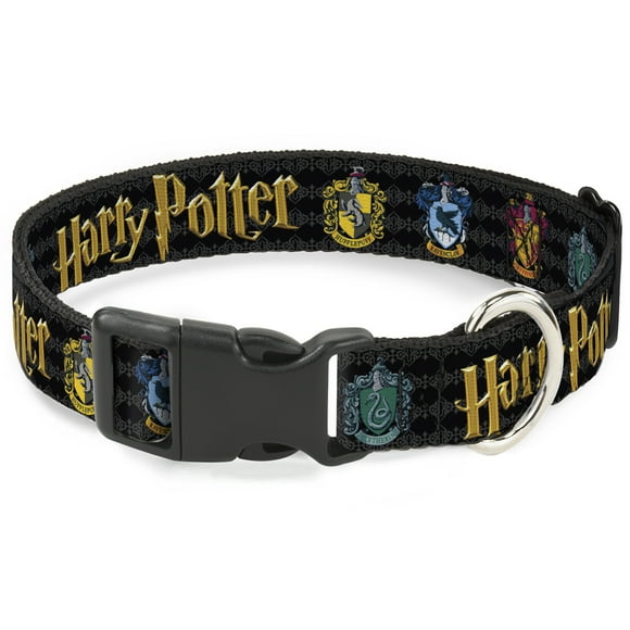 The Wizarding World of Harry Potter Pet Collar, Dog Collar Plastic Buckle, Harry Potter Hufflepuff Ravenclaw Gryffindor Slytherin Black, 11 to 16.5 Inches 1.0 Inch Wide