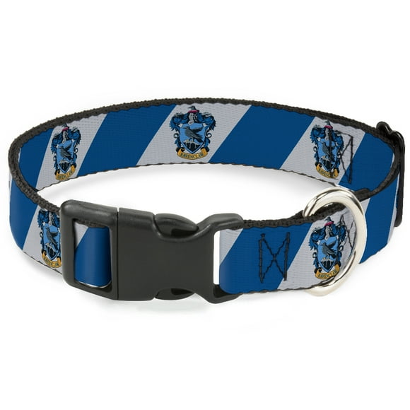The Wizarding World of Harry Potter Pet Collar, Dog Collar Plastic Buckle, Ravenclaw Crest Diagonal Stripe Gray Blue, 9.5 to 14.5 Inches 0.5 Inch Wide