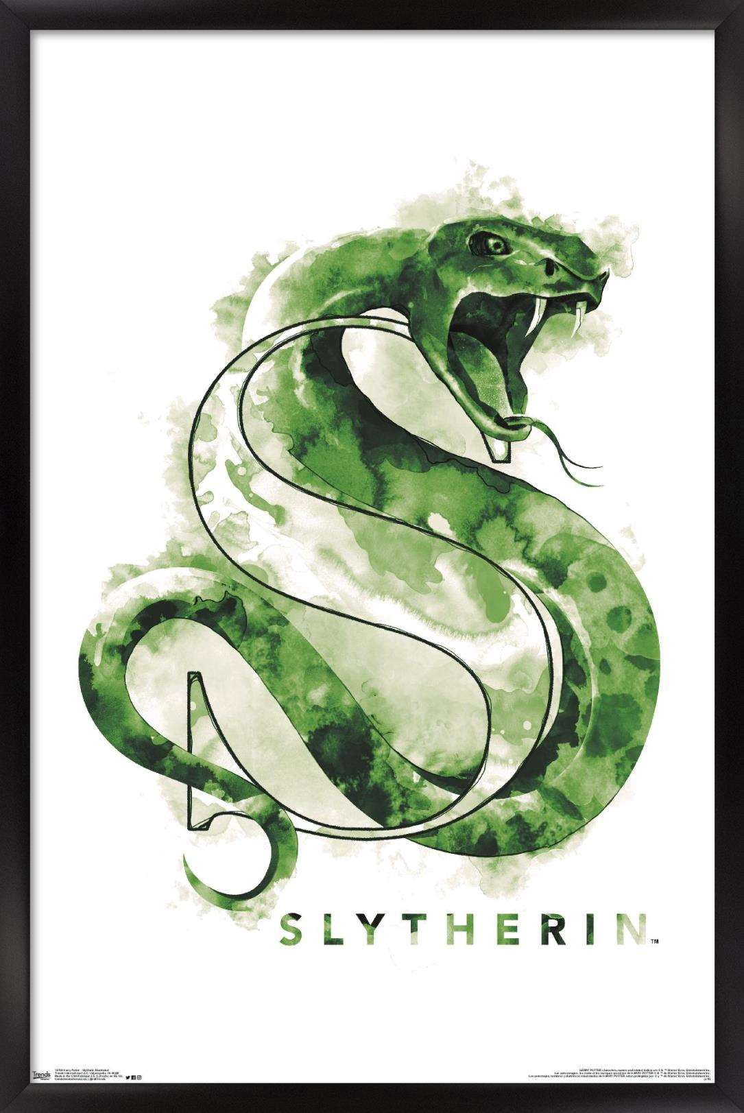 The Wizarding World: Harry Potter - Slytherin Illustrated House Logo Wall Poster, 14.725" x 22.375", Framed
