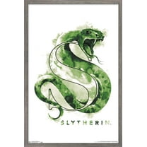 The Wizarding World: Harry Potter - Slytherin Illustrated House Logo Wall Poster, 14.725" x 22.375", Framed