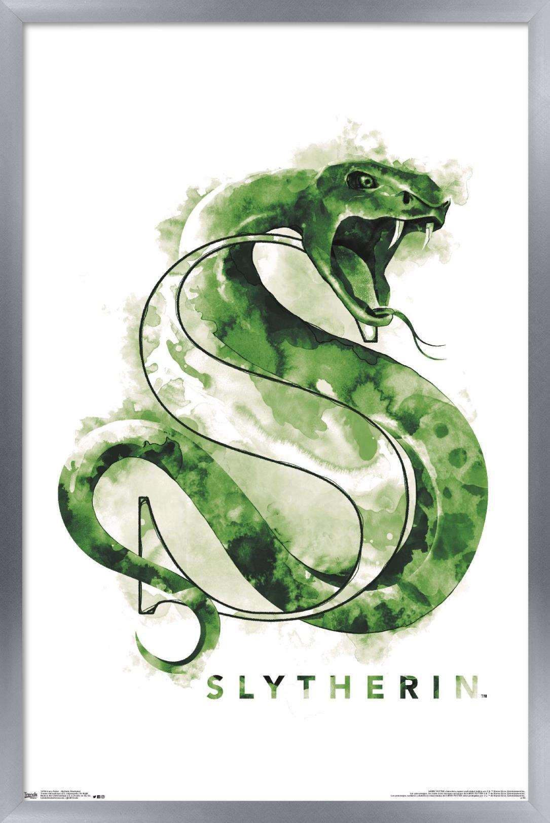 The Wizarding World: Harry Potter - Slytherin Illustrated House Logo Wall Poster, 14.725" x 22.375", Framed