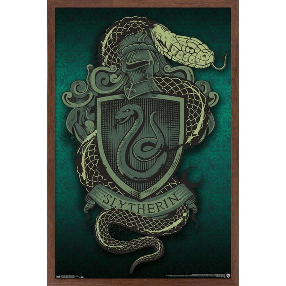 The Wizarding World: Harry Potter - Slytherin Snake Crest Wall Poster, 14.725" x 22.375", Framed