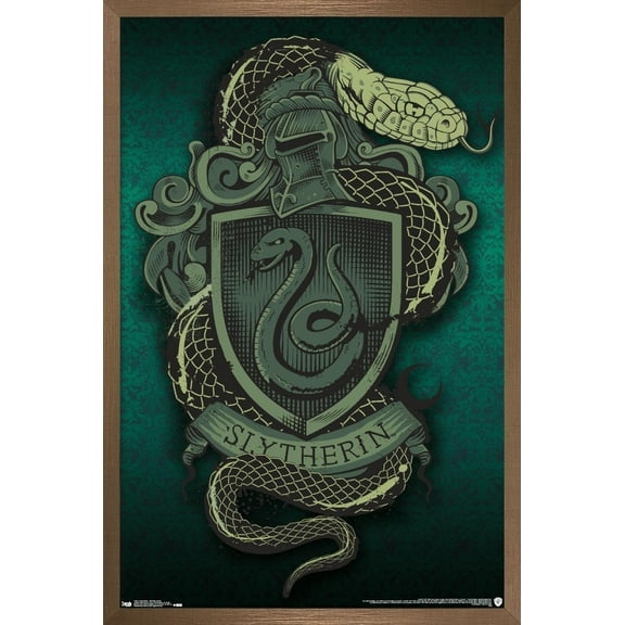 The Wizarding World: Harry Potter - Slytherin Snake Crest Wall Poster, 22.375" x 34", Framed
