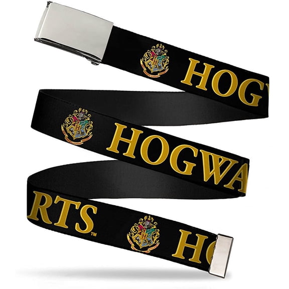 Adjustable Belt, Clamp Buckle, Cut-to-Fit, Harry Potter Hogwarts Crest Black Gold