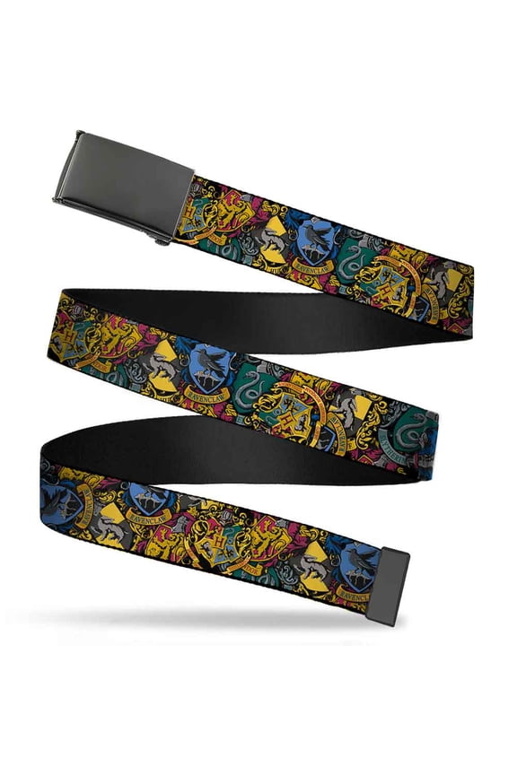 Adjustable Belt, Clamp Buckle, Cut-to-Fit, Harry Potter Hogwarts House Crests Stacked