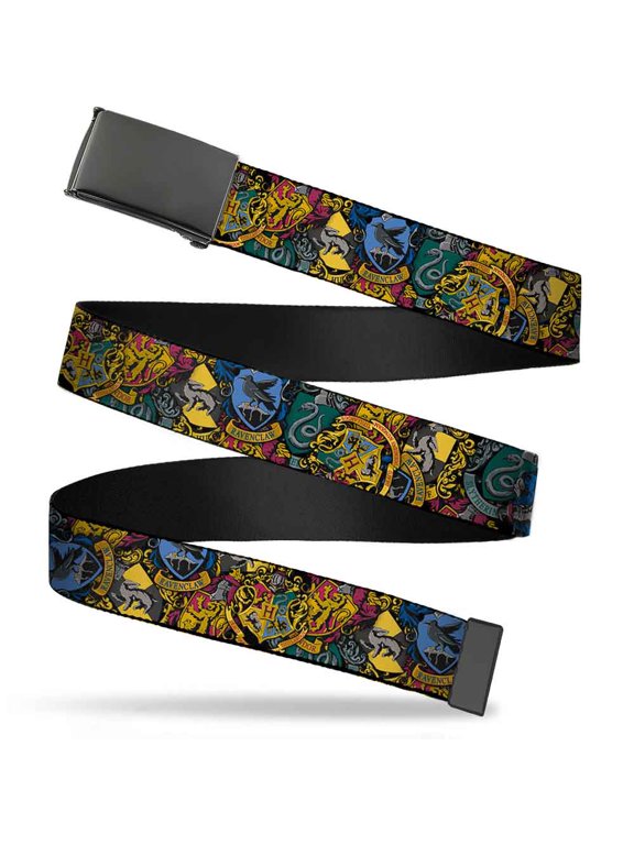 Adjustable Belt, Clamp Buckle, Cut-to-Fit, Harry Potter Hogwarts House Crests Stacked