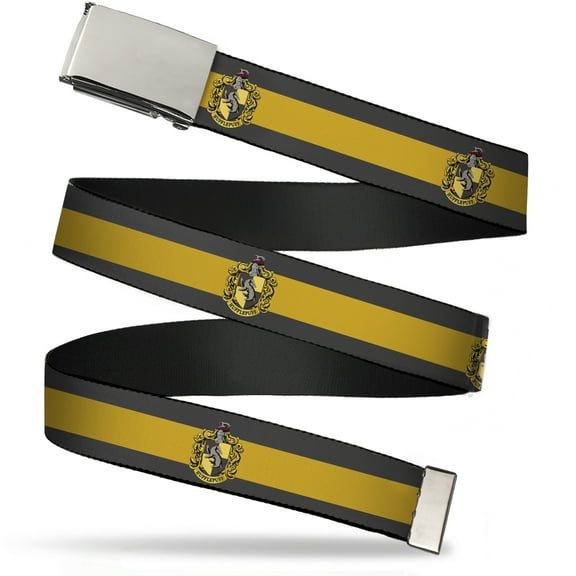 Adjustable Belt, Clamp Buckle, Cut-to-Fit, Hufflepuff Crest Stripe9 Brown Gold