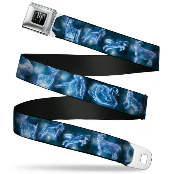 The Wizarding World of Harry Potter Belt, Seatbelt Buckle Belt, Harry Potter Animal Spirits Black Blue, 30 to 44 Inches