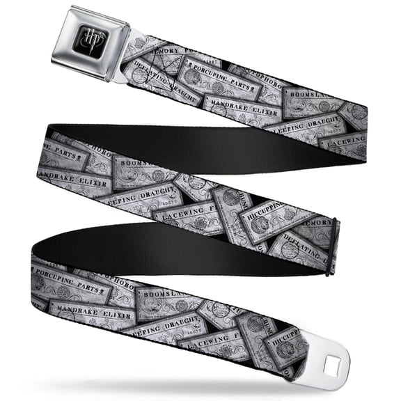 The Wizarding World of Harry Potter Belt, Seatbelt Buckle Belt, Harry Potter Potion Labels, 30 to 44 Inches