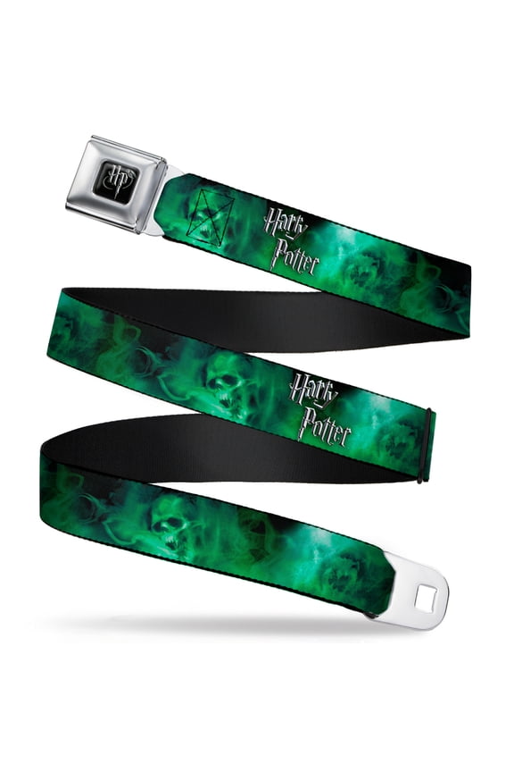 The Wizarding World of Harry Potter Belt, Seatbelt Buckle Belt, Harry Potter Smoke Skulls Black Greens, Youth 22 to 32 Inches