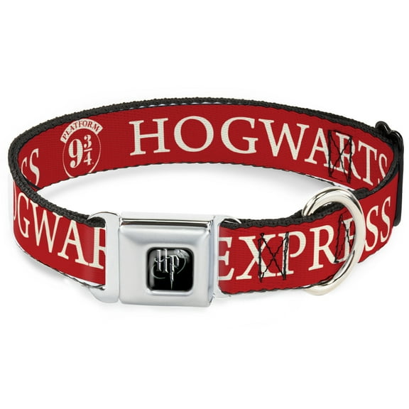 The Wizarding World of Harry Potter Pet Collar, Dog Collar Metal Seatbelt Buckle, Hogwarts Express 9 3/4 Red White, 9.5 to 13 Inches 1.0 Inch Wide
