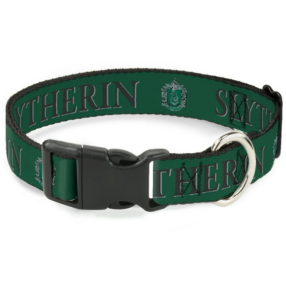 The Wizarding World of Harry Potter Pet Collar, Dog Collar Plastic Buckle, Harry Potter Slytherin Crest Green Black, 11 to 16.5 Inches 1.0 Inch Wide