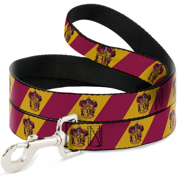 The Wizarding World of Harry Potter Pet Leash, Dog Leash, Gryffindor Crest Diagonal Stripe Gold Red, 4 Feet Long 1.0 Inch Wide