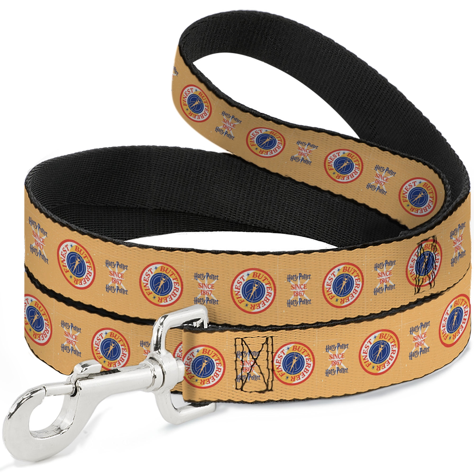 The Wizarding World of Harry Potter Pet Leash, Dog Leash, Harry Potter Since 1867 Finest Butterbeer Yellow Blue Red, 6 Feet Long 1.0 Inch Wide
