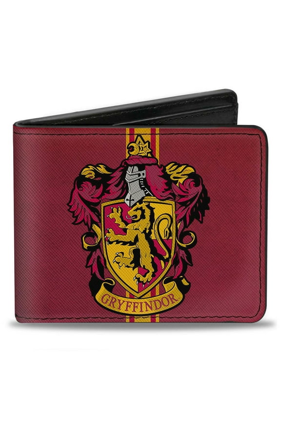 The Wizarding World of Harry Potter Wallet, Bifold, Gryffindor Crest Vertical Stripe Burgundy Gold, Vegan Leather