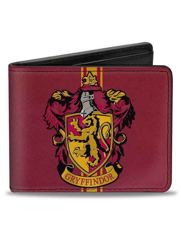 The Wizarding World of Harry Potter Wallet, Bifold, Gryffindor Crest Vertical Stripe Burgundy Gold, Vegan Leather