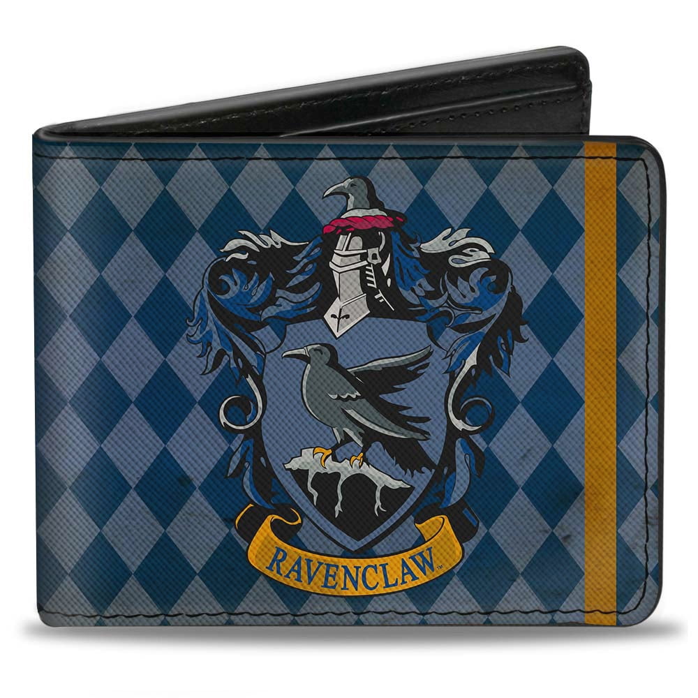 BUCKLE-DOWN The Wizarding World of Harry Potter Wallet, Bifold, Ravenclaw Crest Diamonds Weathered Blues Gold, Vegan Leather