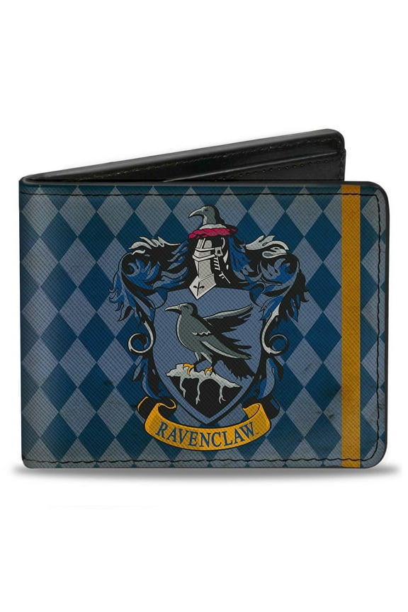 The Wizarding World of Harry Potter Wallet, Bifold, Ravenclaw Crest Diamonds Weathered Blues Gold, Vegan Leather