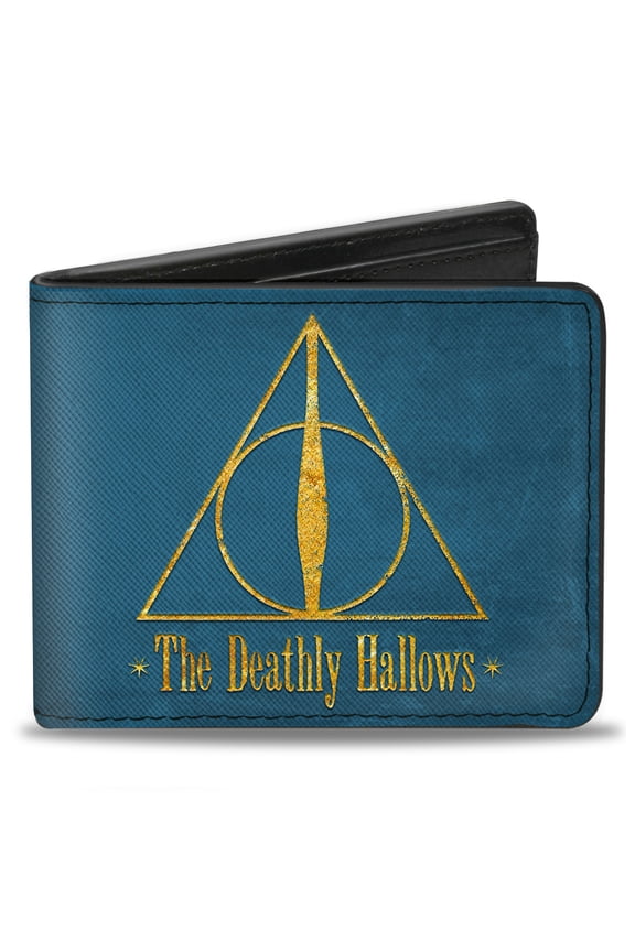 The Wizarding World of Harry Potter Wallet, Bifold, The Deathly Hallows Symbol Blue Gold, Vegan Leather