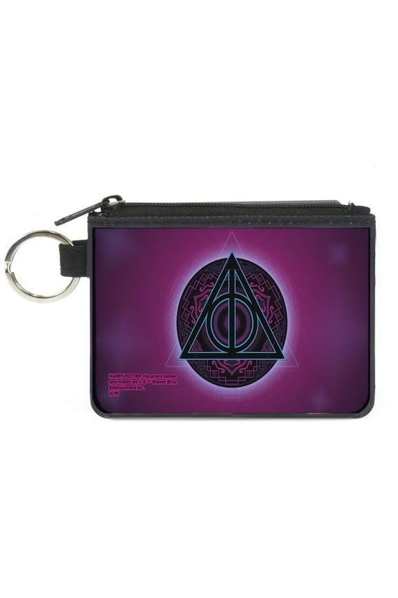 The Wizarding World of Harry Potter Wallet, Coin Purse, Harry Potter Deathly Hallows Symbol Black Neon Pink Blue, Canvas