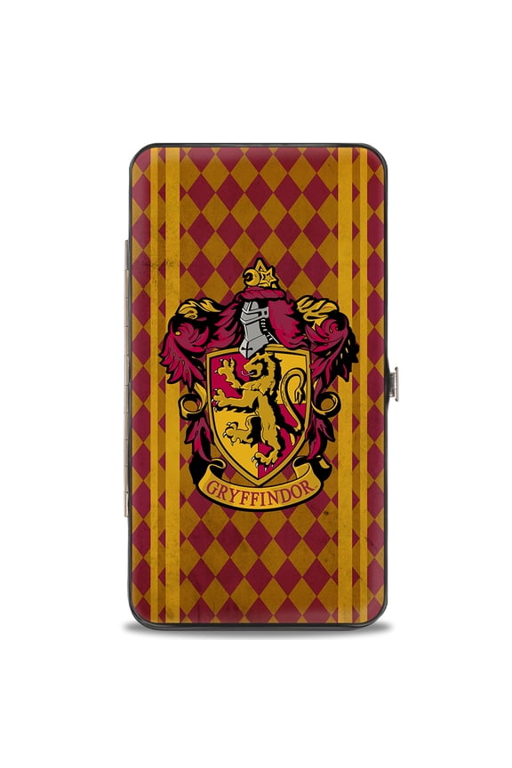 The Wizarding World of Harry Potter Wallet, Hinged, Gryffindor Crest Stripes Diamonds Red Golds, Vegan Leather