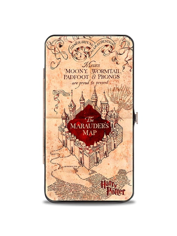 The Wizarding World of Harry Potter Wallet, Hinged, Hogwarts School The Marauders Map Tan Reds, Vegan Leather