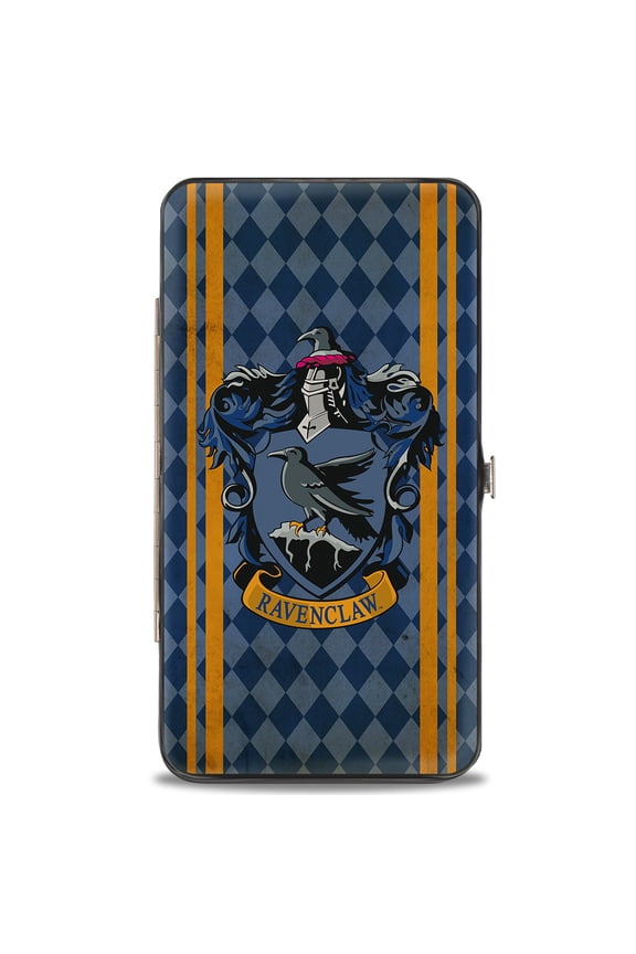 The Wizarding World of Harry Potter Wallet, Hinged, Ravenclaw Crest Stripes Diamonds Blues Gold, Vegan Leather