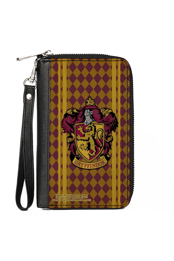 The Wizarding World of Harry Potter Wallet, Zip Around, Gryffindor Crest Stripes Diamonds Red Golds, Vegan Leather