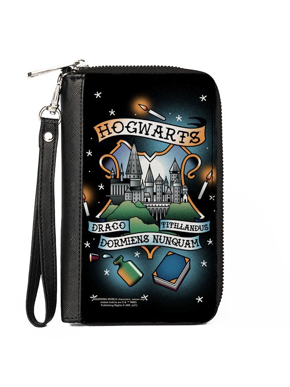 The Wizarding World of Harry Potter Wallet, Zip Around, Harry Potter Hogwarts Motto Tattoo Black, Vegan Leather