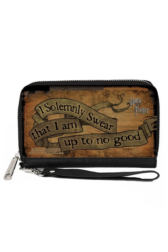 The Wizarding World of Harry Potter Wallet, Zip Around, Harry Potter I Solemnly Swear That I Am Up to No Good Tan, Vegan Leather