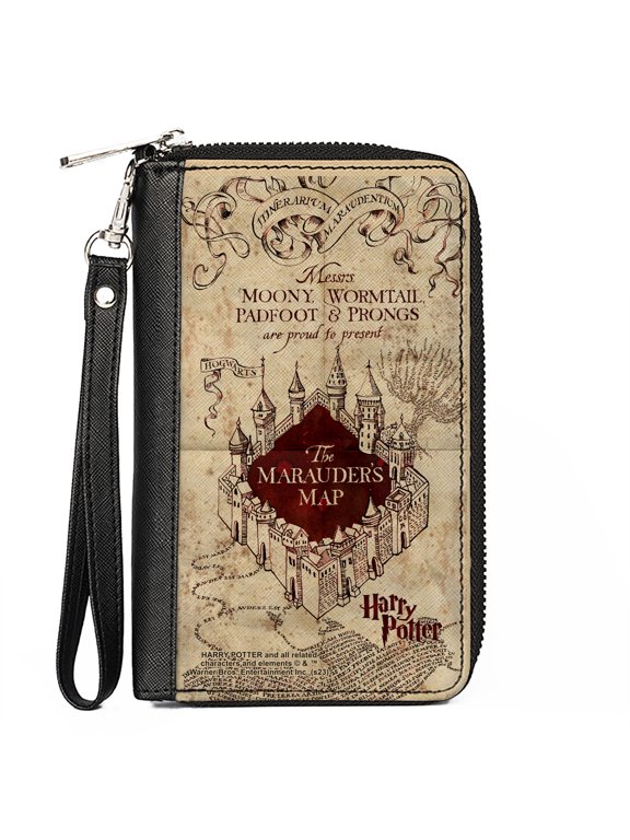 The Wizarding World of Harry Potter Wallet, Zip Around, Hogwarts School The Marauders Map Tan Reds, Vegan Leather