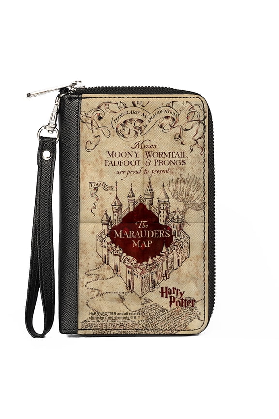 The Wizarding World of Harry Potter Wallet, Zip Around, Hogwarts School The Marauders Map Tan Reds, Vegan Leather