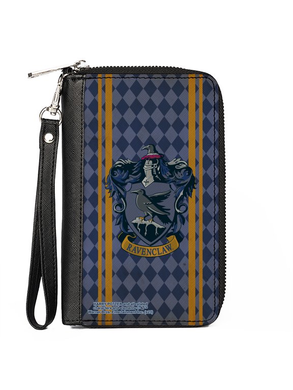 The Wizarding World of Harry Potter Wallet, Zip Around, Ravenclaw Crest Stripes Diamonds Blues Gold, Vegan Leather