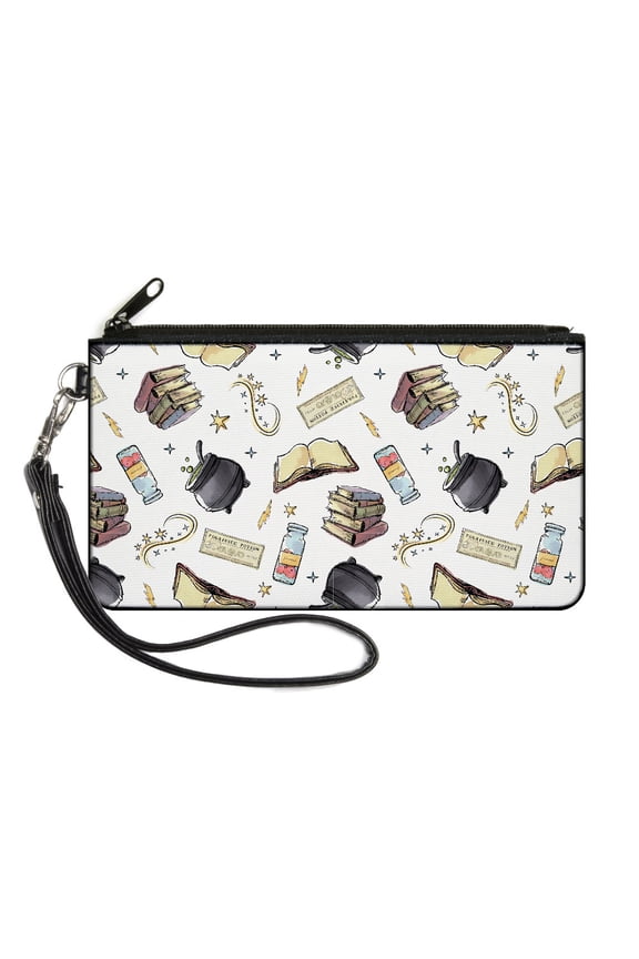 The Wizarding World of Harry Potter Wallet, Zip Clutch, Harry Potter Magical Elements Collage White, Canvas
