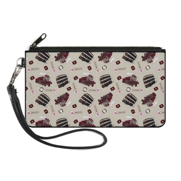 The Wizarding World of Harry Potter Wallet, Zip Pouch, Harry Potter Hogwarts Express Knight Bus Collage Beige Reds, Canvas