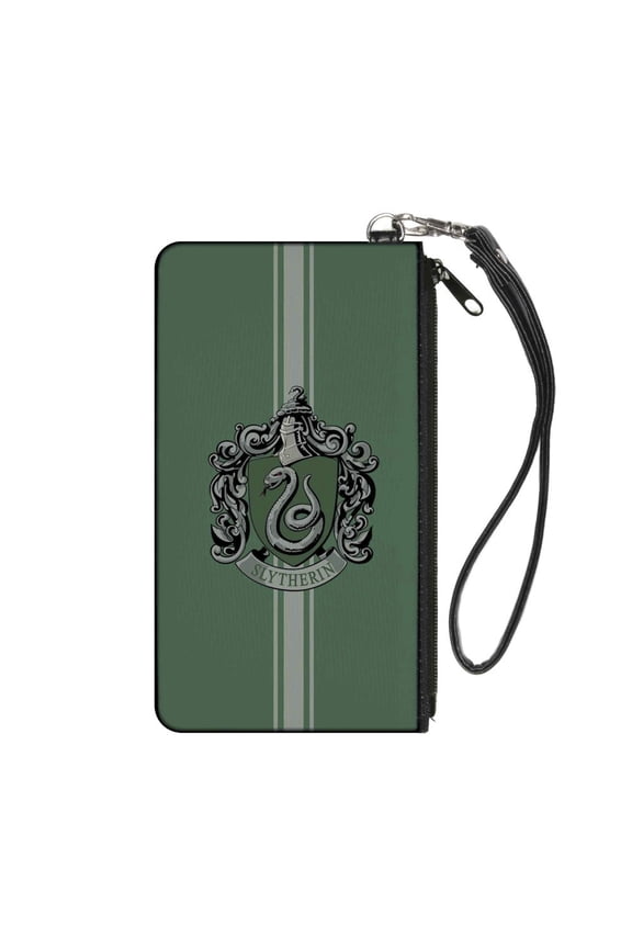 The Wizarding World of Harry Potter Wallet, Zip Pouch, Slytherin Crest Vertical Stripe Green Gray, Canvas