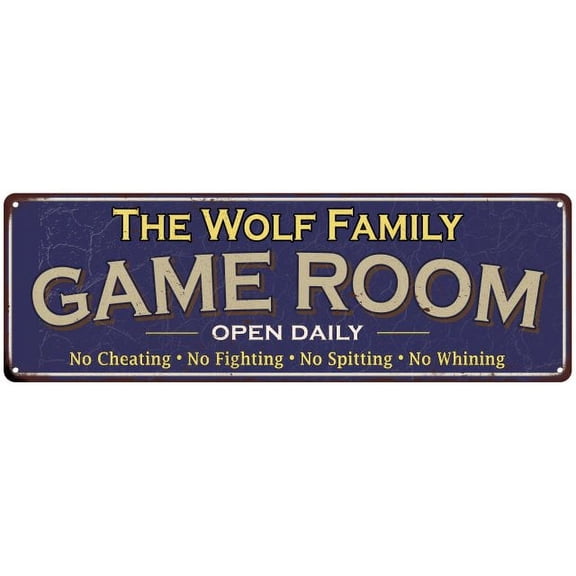 The Wolf Family Blue Game Room Metal 8x24 Sign 108240037074