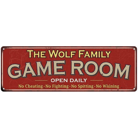 The Wolf Family Gift Red Game Room Metal 6x18 Sign 206180038074