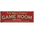 thumbnail image 1 of The Wolf Family Red Game Room Metal 6x18 Sign 106180038074, 1 of 1