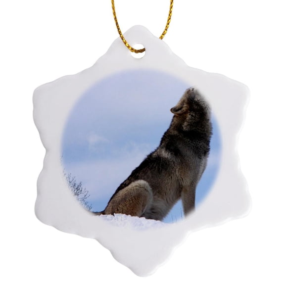 The Wolf Howling, 3 inch Snowflake Porcelain Ornament