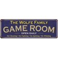 thumbnail image 1 of The Wolfe Family Gift Blue Game Room Metal 6x18 Sign 206180037215, 1 of 1