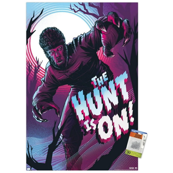 The Wolfman - The Hunt Is On by Cesar Moreno Wall Poster with Pushpins, 22.375" x 34"