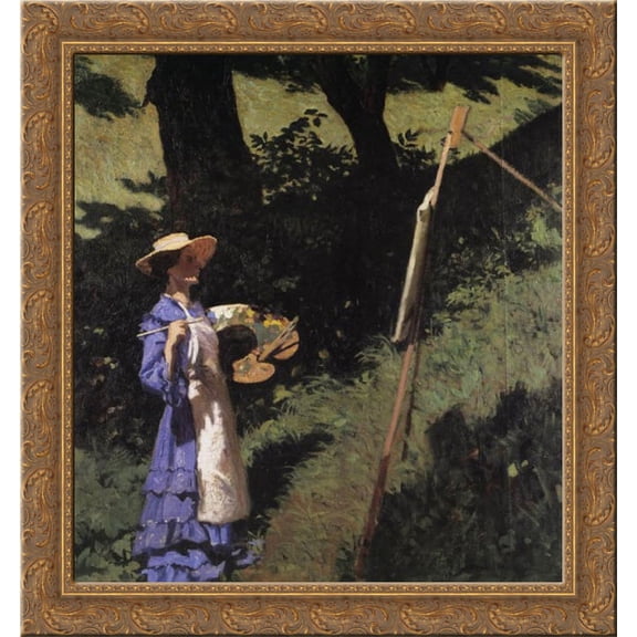 The Woman Painter 24x20 Gold Ornate Wood Framed Canvas Art by Karoly Ferenczy