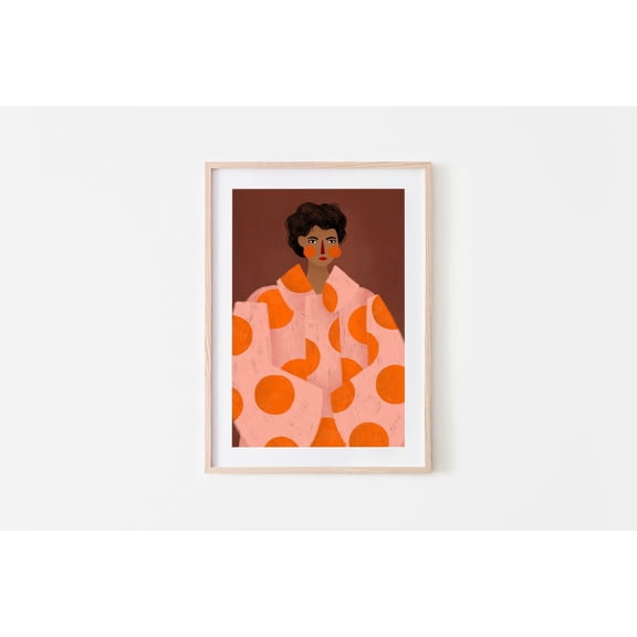 The Woman With The Orange Dots, Art Print, Polka Dots Print, Minimal Portrait Wall Art Decor Wall Art, Modern Wall Decor, 8x12 UNFRAMED