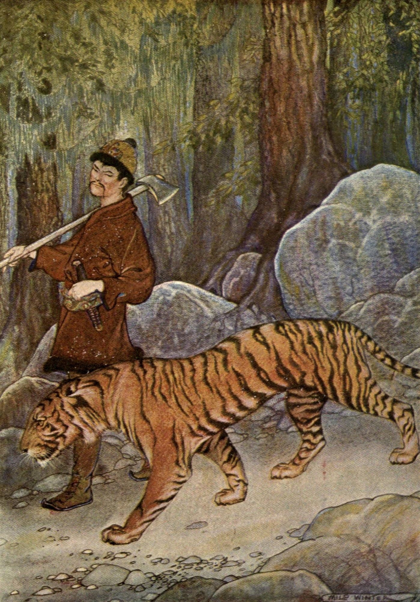 The Wonder Garden 1919 Tiger followed the man Canvas Art - Milo Winter (18 x 24)